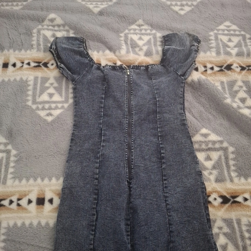 Denim Off-Shoulder Mini Dress - Blue